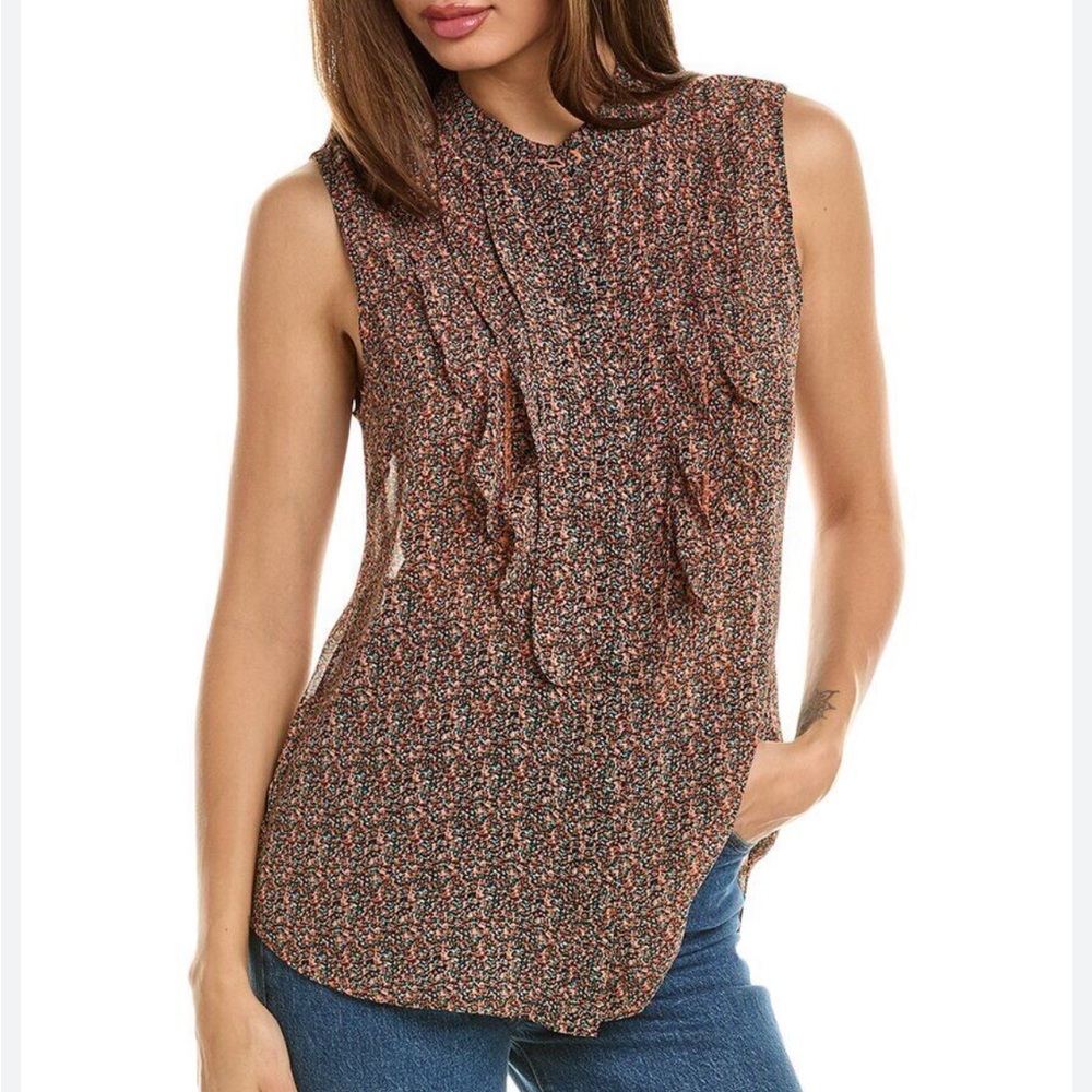 CAbi Semi Sheer Button Down Ruffle Blouse Size Large